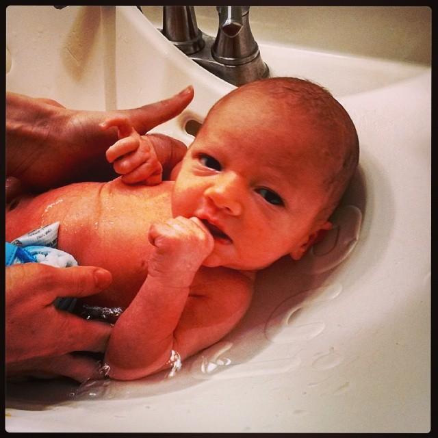 He enjoyed his first bath&#8230;.